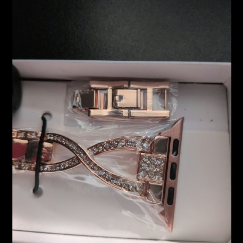 JFDragon Rose Gold Color & Rhinestone Apple Watch Band Adjustable New In Box - Picture 3 of 9